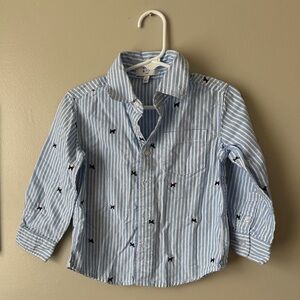 Crown & Ivy Kids Blue Striped Button Down with Embroidered Dog Details, 3T
